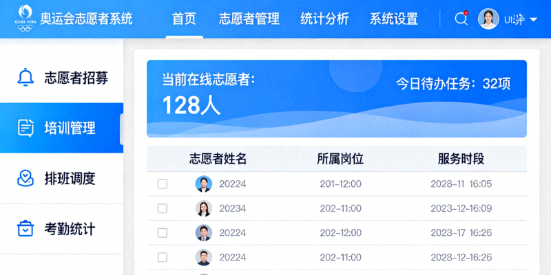 奥运会志愿者管理系统界面展示